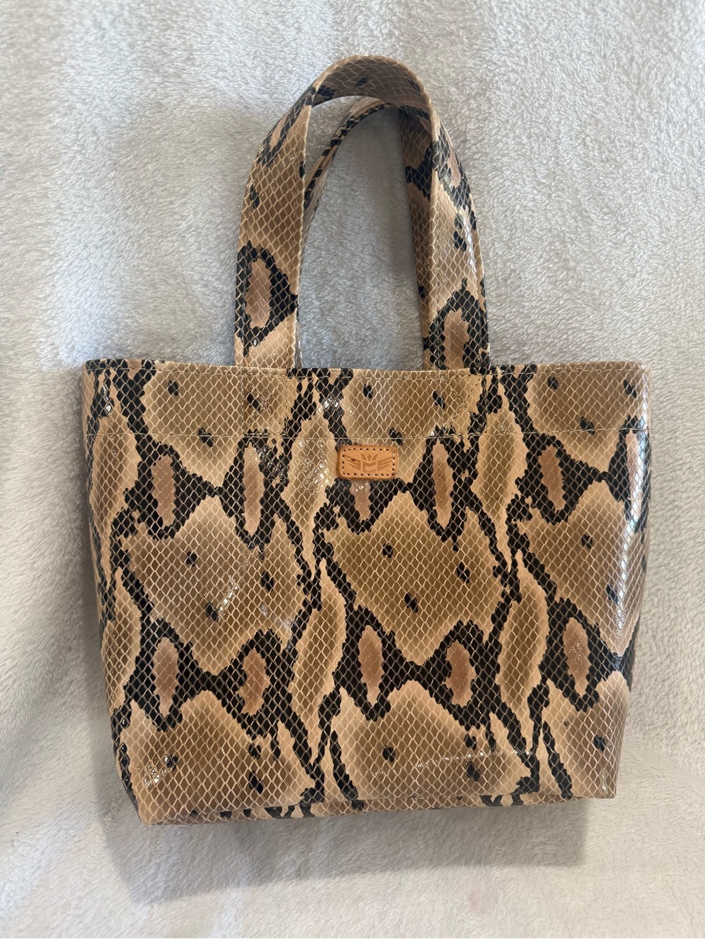 Consuela Tan and Black Snakeskin Tote